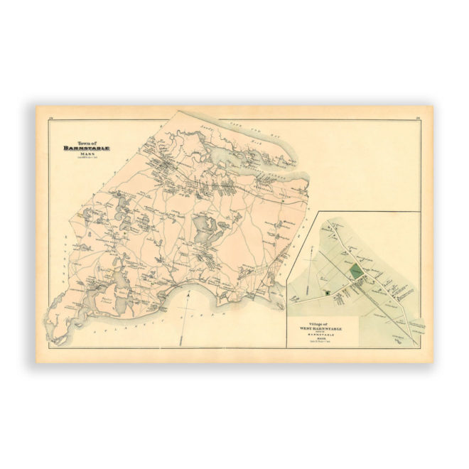 Town of Barstable, Massachusetts Antique Map Reproduction