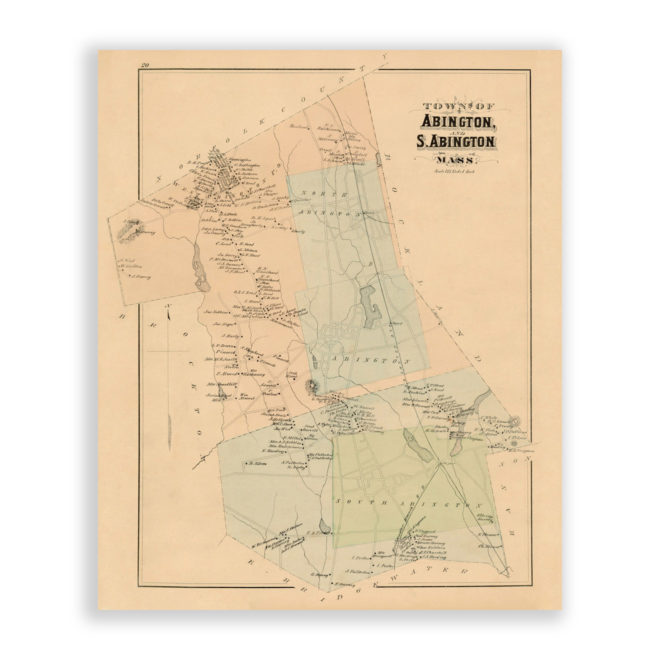 Abington and South Abington, Massachusetts Antique Map Reproduction