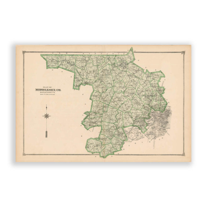 Middlesex County Massachusetts, Antique Map Reproduction