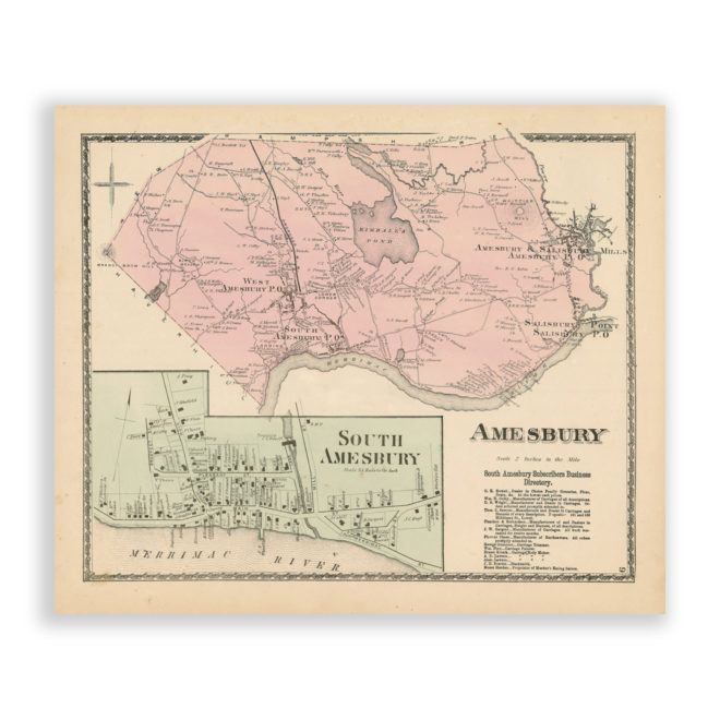 Amesbury, Massachusetts Antique Map Reproduction