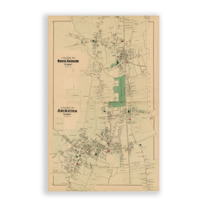 Abington and North Abington Villages, Massachusetts Antique Map Reproduction