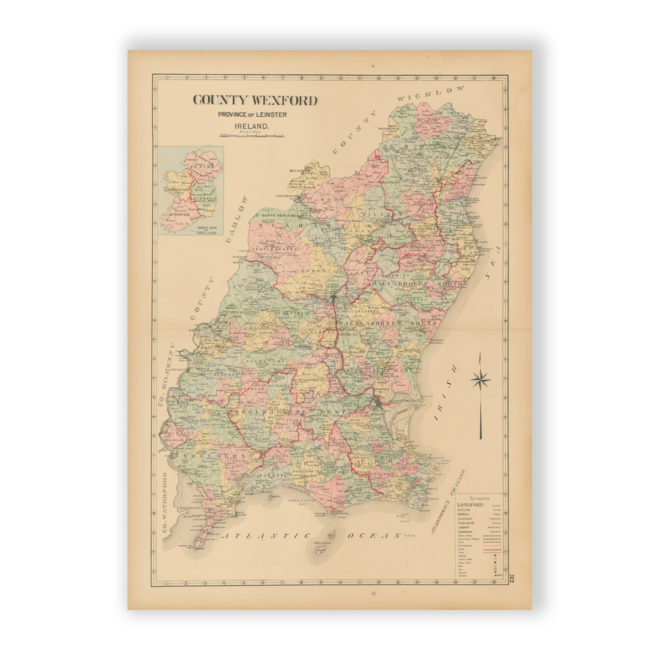 County Wexford, Ireland - Antique Map