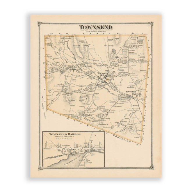 Townsend, Massachusetts Antique Map Reproduction