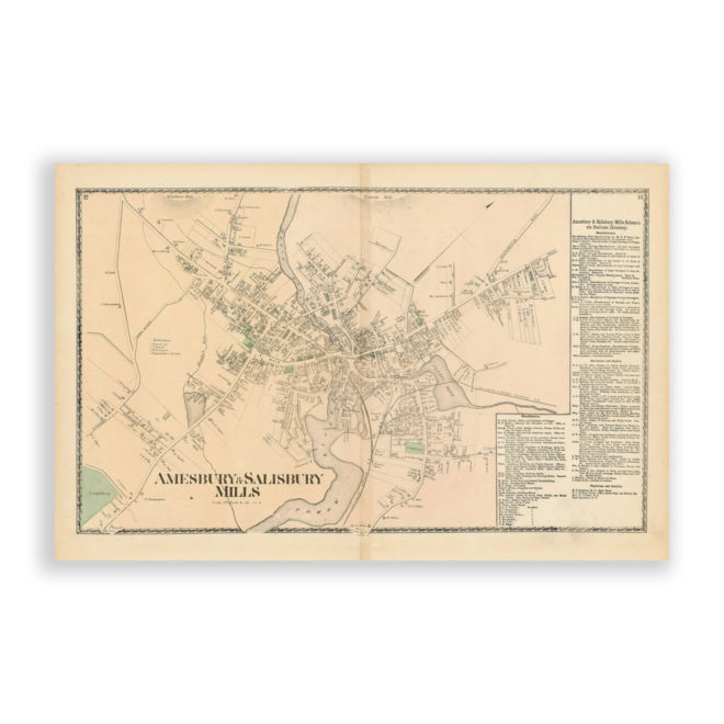 Amesbury and Salisbury Mills, Massachusetts Antique Map Reproduction