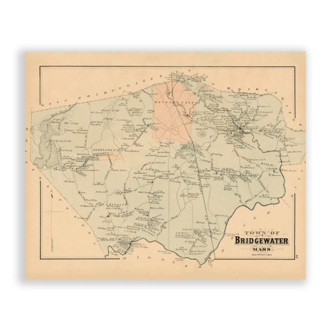 Bridgewater, Massachusetts Antique Map Reproduction