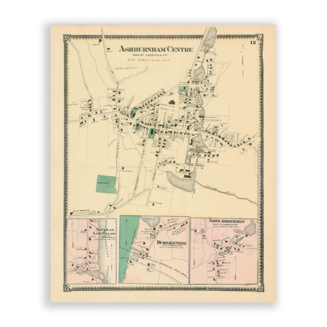 Ashburnham Center, Massachusetts Antique Map Reproduction