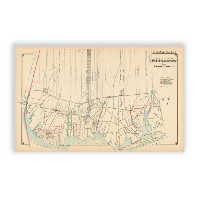 Part of Southampton - Moriches Bay, Long Island, NY Antique Map Reproduction