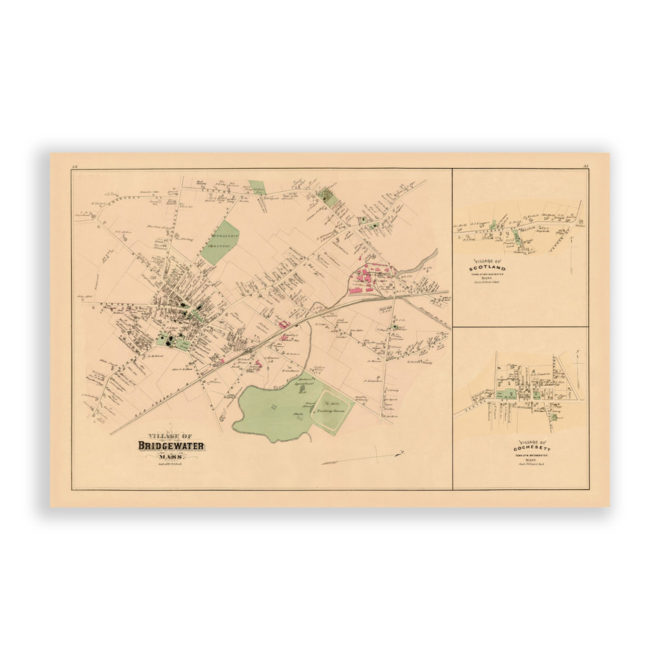 Bridgewater Village, Massachusetts Antique Map Reproduction