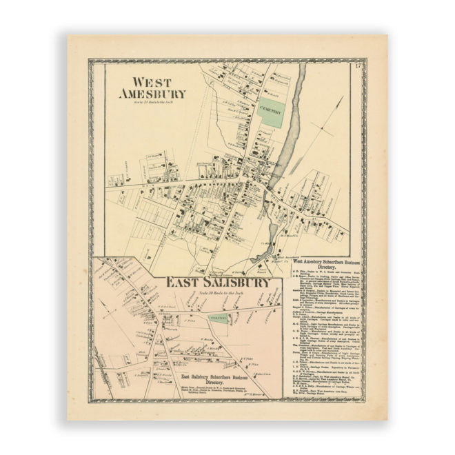 West Amesbury and East Salisbury, Massachusetts Antique Map Reproduction