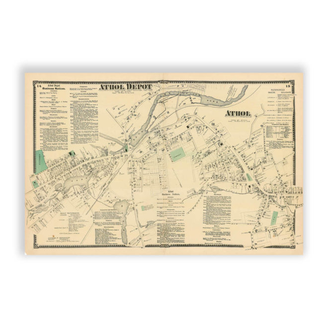 Athol Depot, Massachusetts Antique Map Reproduction