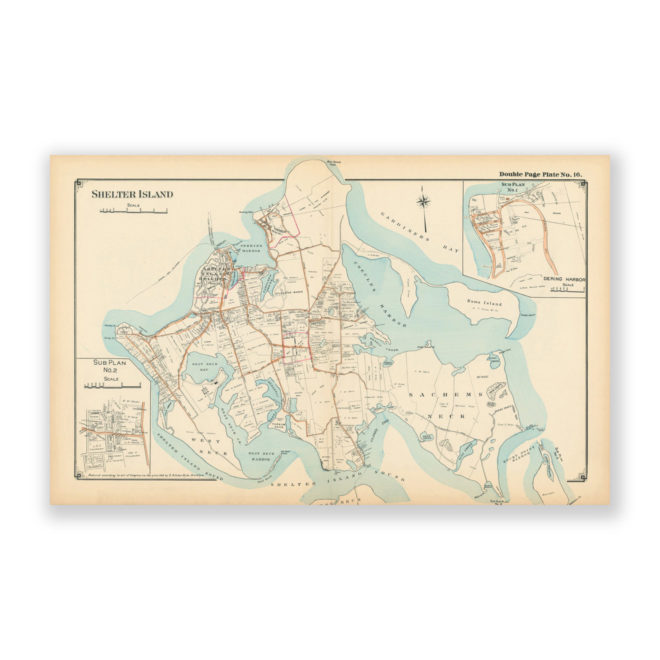 Shelter Island, Long Island, NY Antique Map Reproduction