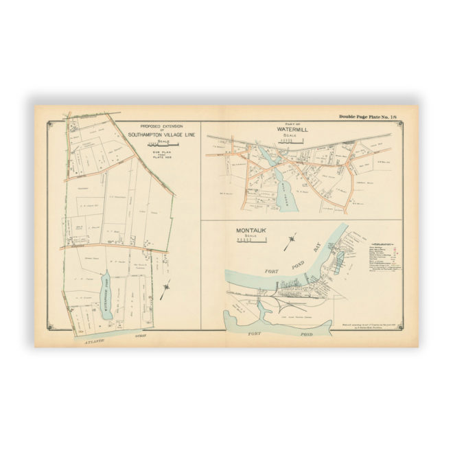 Southampton Village - Watermill - Montauk, Long Island, NY Antique Map Reproduction