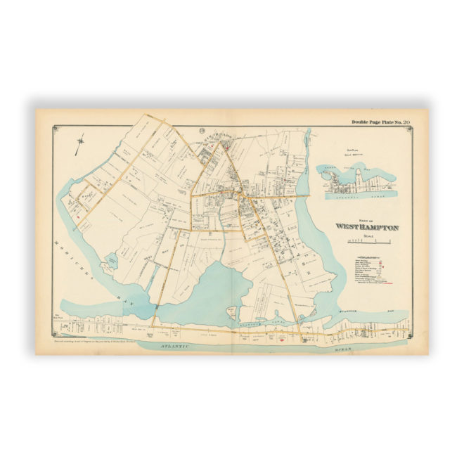 Part of West Hampton -  Moriches Bay, Long Island, NY Antique Map Reproduction