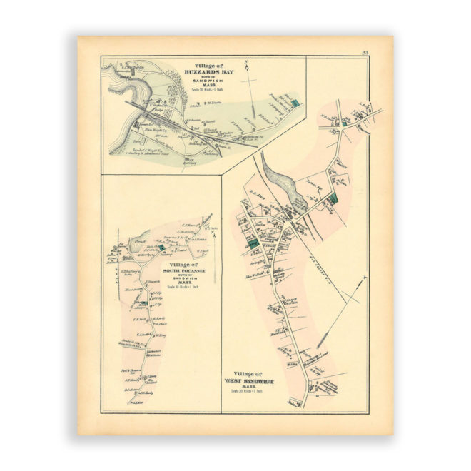 Buzzards Bay, Sandwich and Pocasset Villages, Massachusetts Antique Map Reproduction