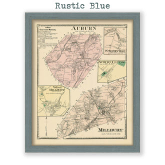 Auburn and Millbury, Massachusetts Antique Map Reproduction