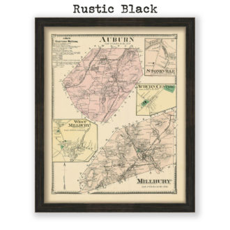 Auburn and Millbury, Massachusetts Antique Map Reproduction