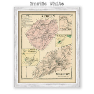 Auburn and Millbury, Massachusetts Antique Map Reproduction