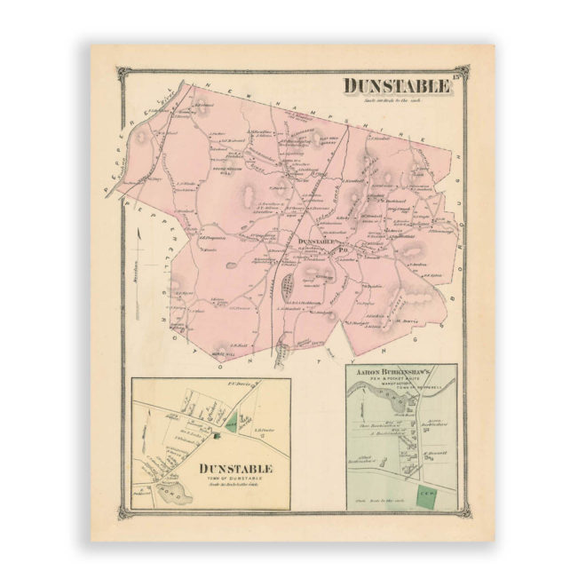 Dunstable Massachusetts Antique Map Reproduction