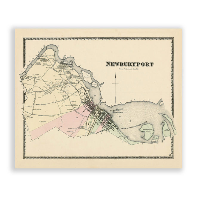 Newburyport, Massachusetts Antique Map Reproduction