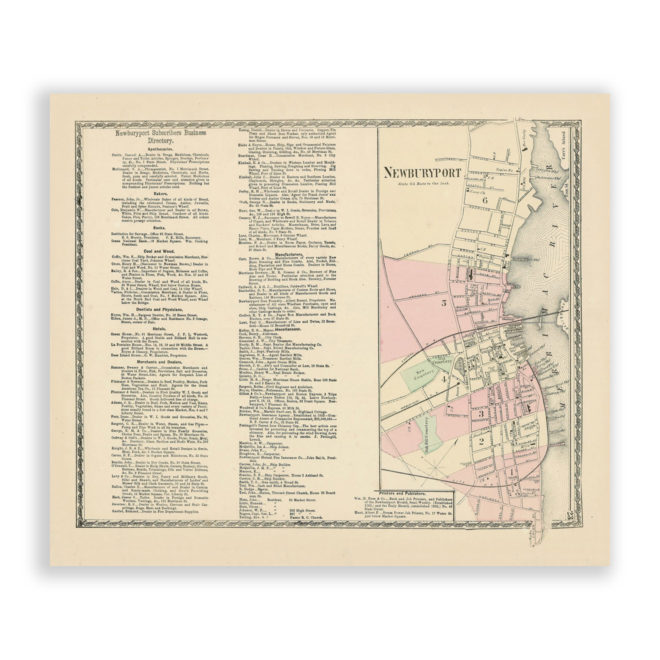 Newburyport Village, Massachusetts Antique Map Reproduction