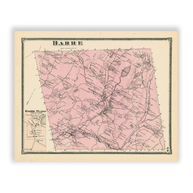 Barre, Massachusetts Antique Map Reproduction