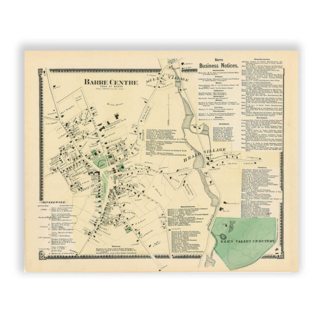 Barre Center, Massachusetts Antique Map Reproduction