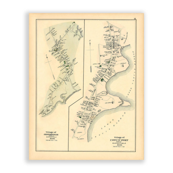 Villages of Cotuit and Centerville, Massachusetts Antique Map Reproduction