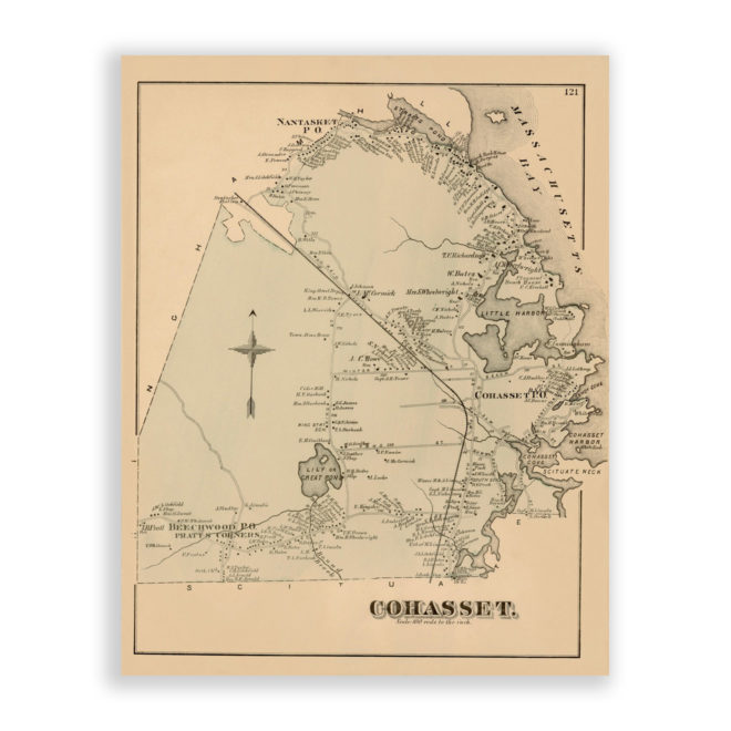 Cohasset, Massachusetts Antique Map Reproduction