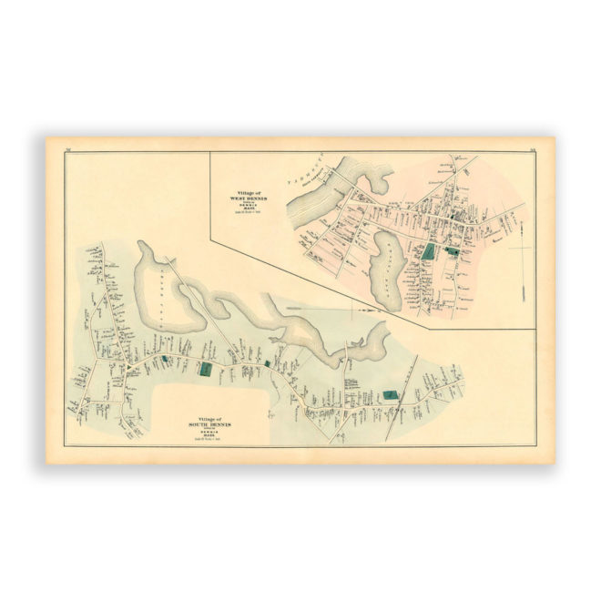 South Dennis and West Dennis Villages, Massachusetts Antique Map Reproduction