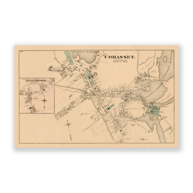 Cohasset Village, Massachusetts Antique Map Reproduction