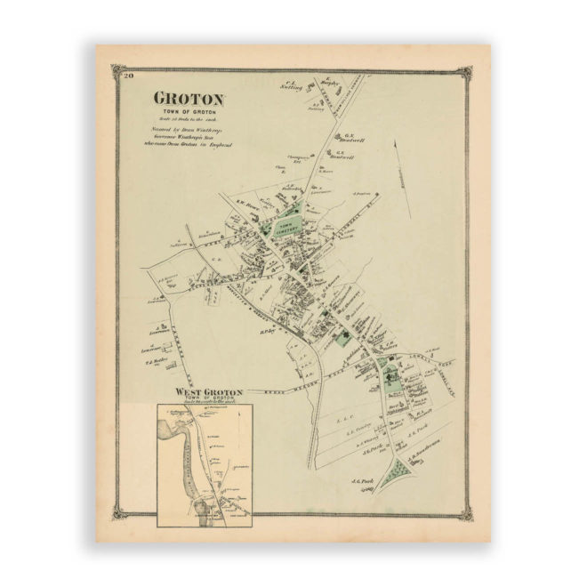 Groton Village, Massachusetts Antique Map Reproduction