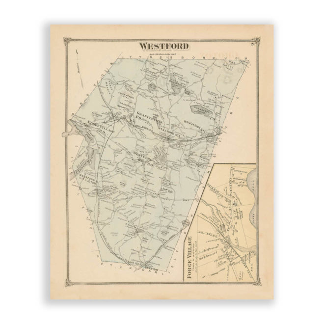 Westford, Massachusetts Antique Map Reproduction