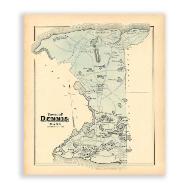 Town of Dennis, Massachusetts Antique Map Reproduction