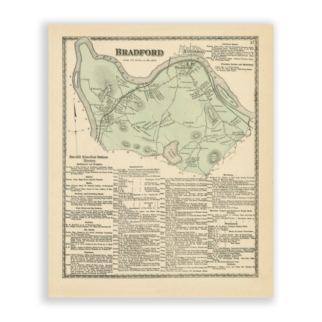 Bradford, Massachusetts Antique Map Reproduction