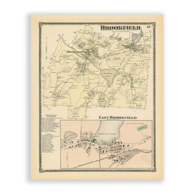 Brookfield, Massachusetts Antique Map Reproduction