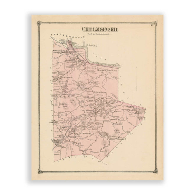 Chelmsford, Massachusetts Antique Map Reproduction