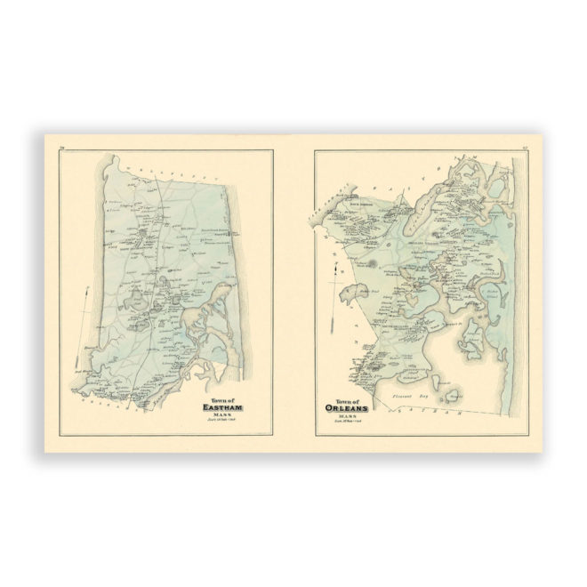 Towns of Eastham and Orleans, Massachusetts Antique Map Reproduction