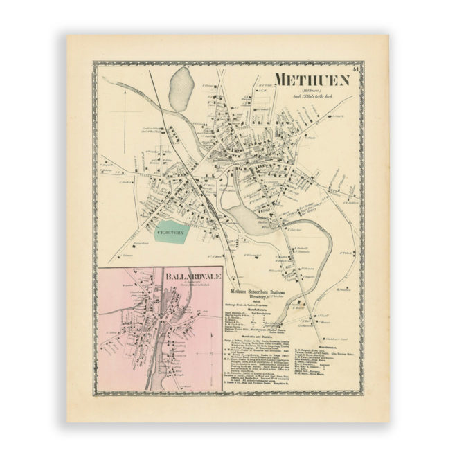 Methuen Village, Massachusetts Antique Map Reproduction