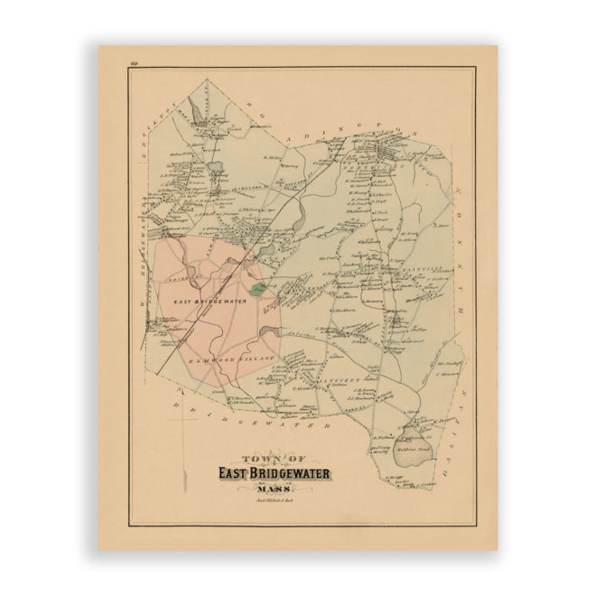 East Bridgewater, Massachusetts Antique Map Reproduction