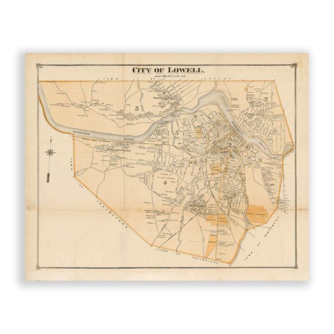 Lowell, Massachusetts Antique Map Reproduction