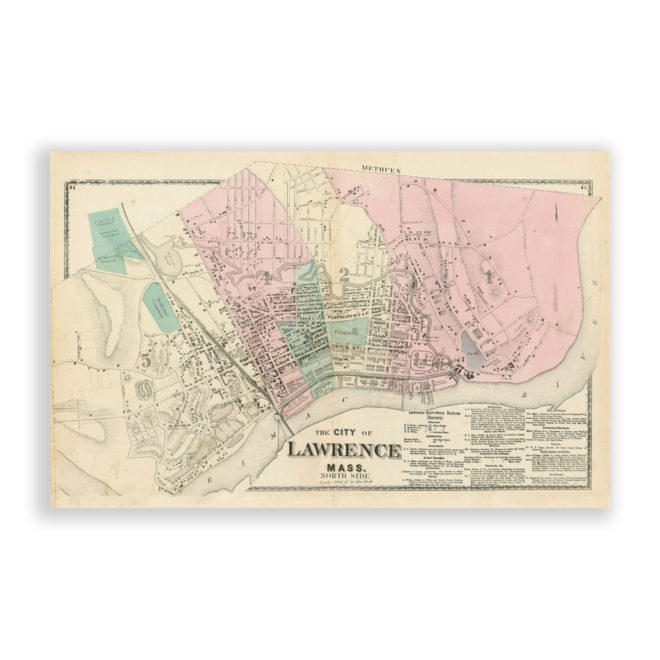 Lawrence - Noth Side, Massachusetts Antique Map Reproduction