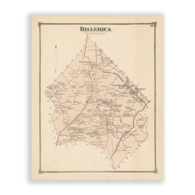 Billerica, Massachusetts Antique Map Reproduction