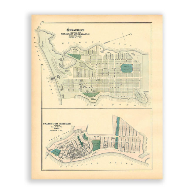 Falmouth Heights and Menauhant, Massachusetts Antique Map Reproduction