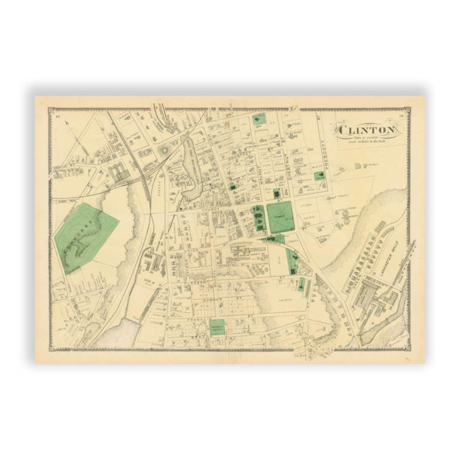 Clinton Village, Massachusetts Antique Map Reproduction