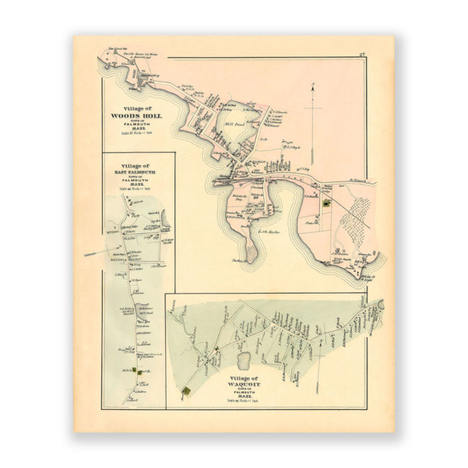 Woods Hole, East Falmout and Waquott Villages, Massachusetts Antique Map Reproduction