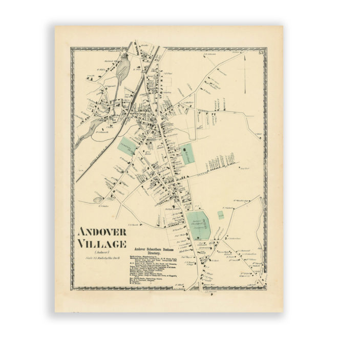 Andover Village, Massachusetts Antique Map Reproduction