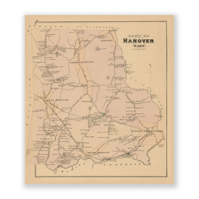 Hanover, Massachusetts Antique Map Reproduction