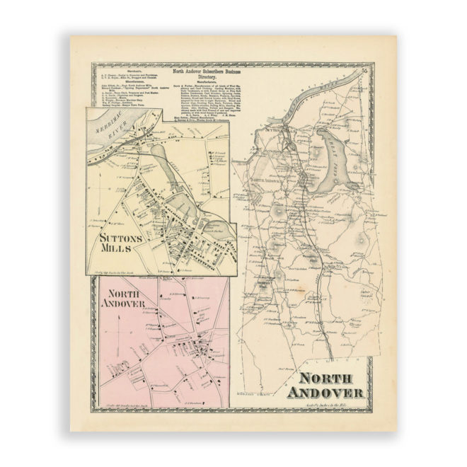 North Andover, Massachusetts Antique Map Reproduction