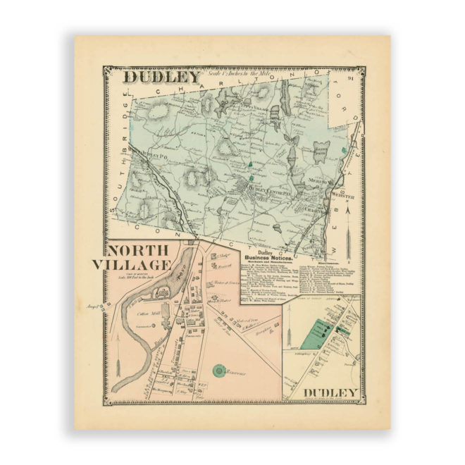 Dudley, Massachusetts Antique Map Reproduction