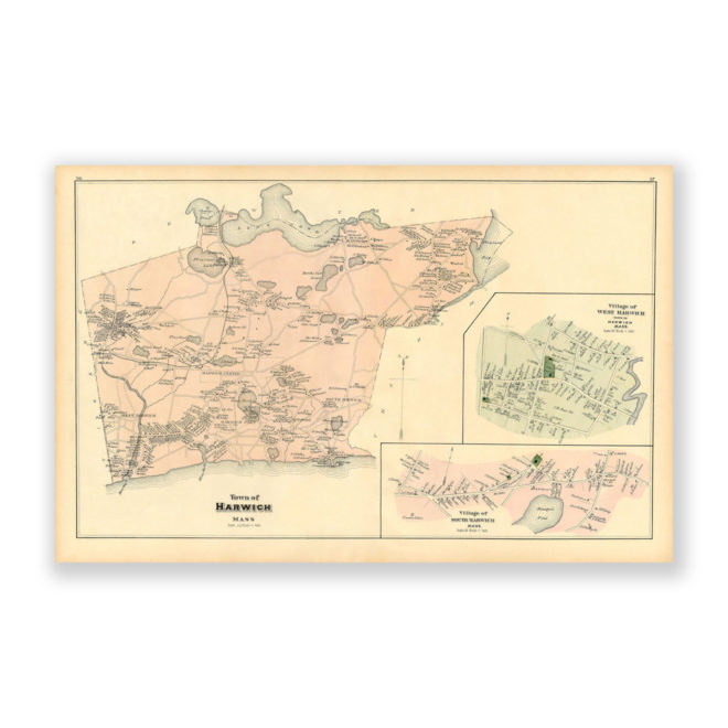 Town of Harwich - West and South Harwich Villages, Massachusetts Antique Map Reproduction